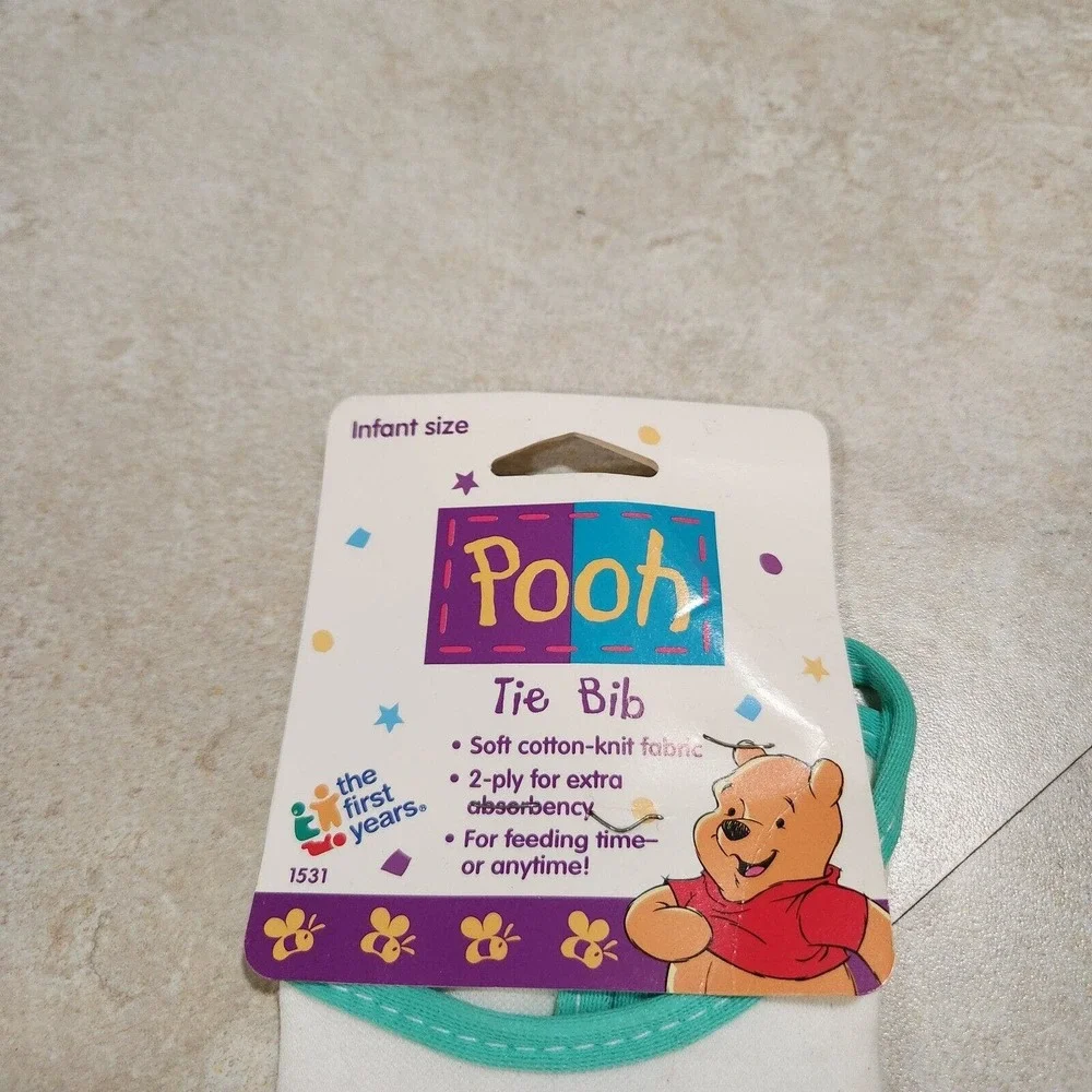VTG 90s Disney Winnie The Pooh Feeding Tie Bib Infant‎ Baby Size NEW NWT